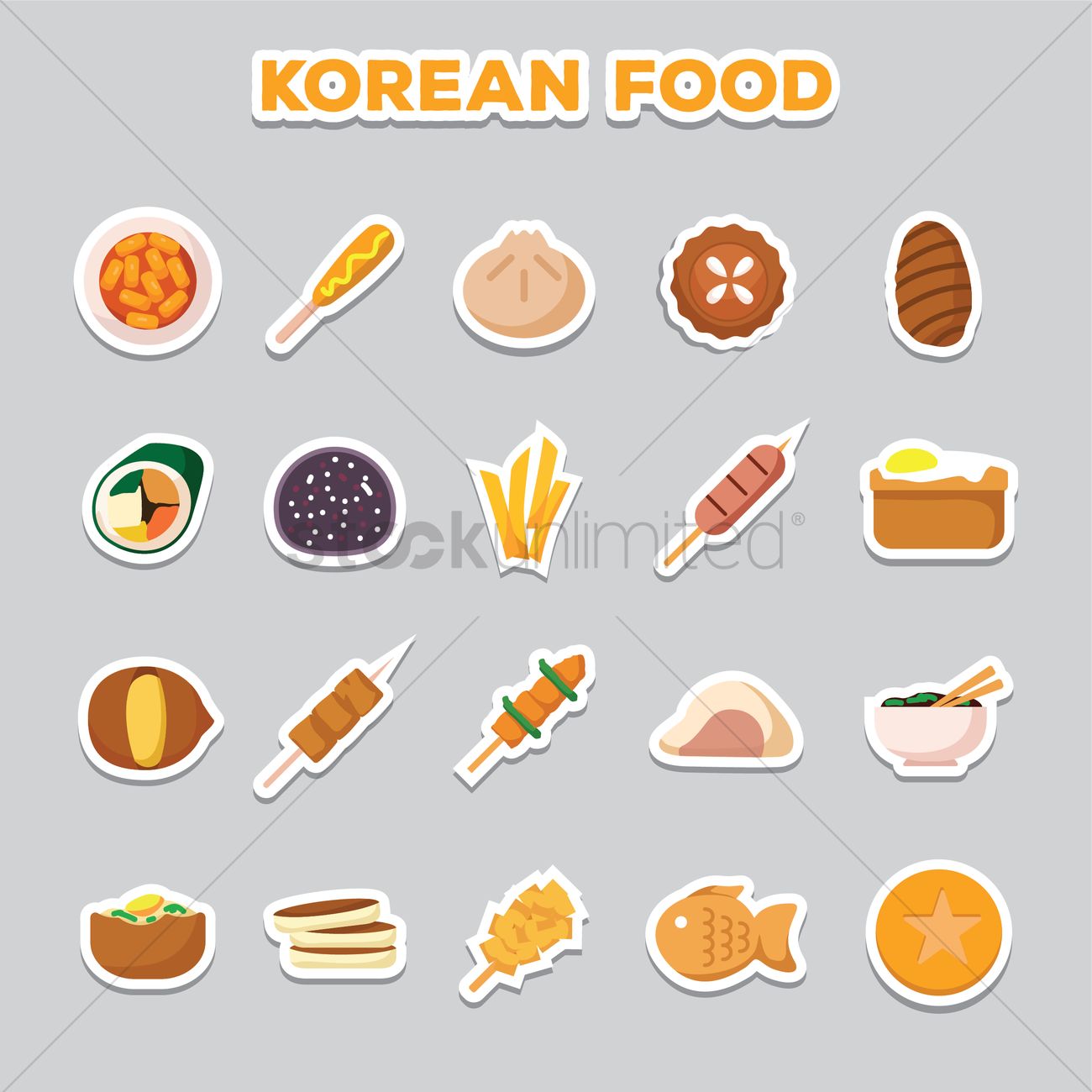 1300x1300 Set Of Korean Food Icons Vector Image