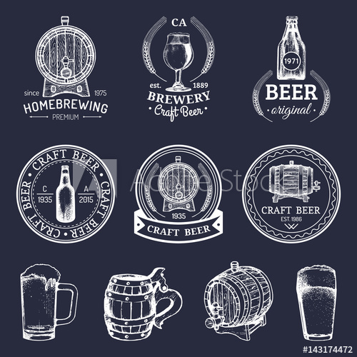 500x500 Old Brewery Logos Set Kraft Beer Retro Images With Hand Sketched