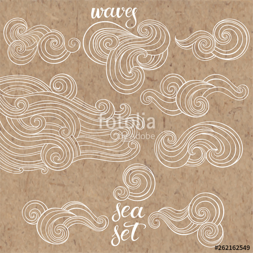 Sea Waves Set On Kraft Paper Vector Isolated Elements Hand 500x500 Sea Waves Set On Kraft Paper Vector Isolated Elements Hand