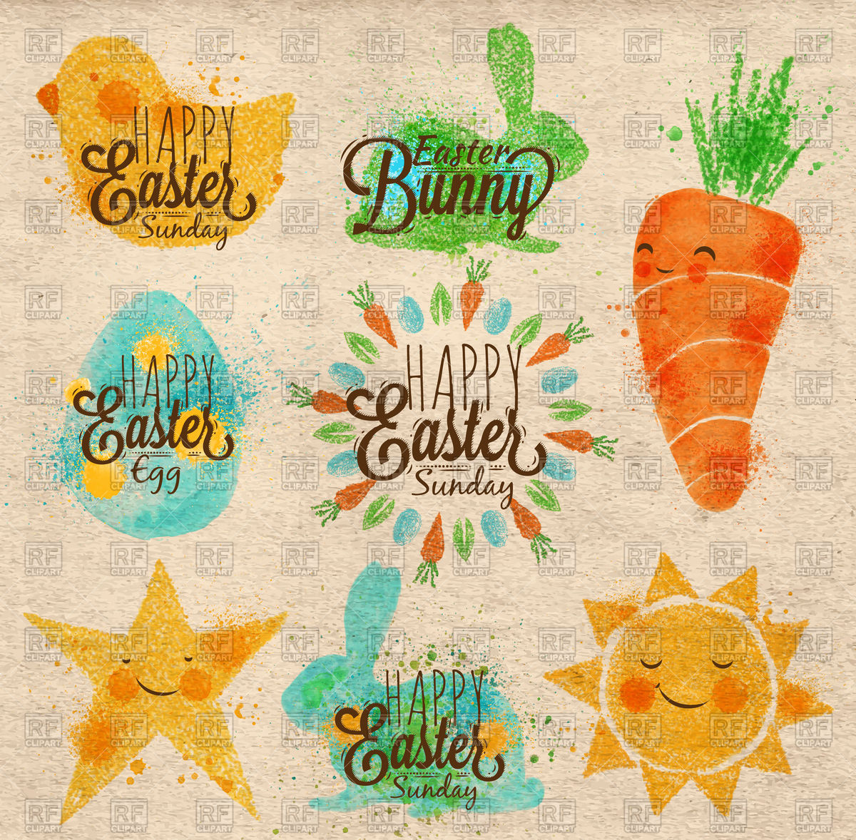 Stylized Easter Symbols In Childish Style On Kraft Paper Vector 1200x1178 Stylized Easter Symbols In Childish Style On Kraft Paper Vector