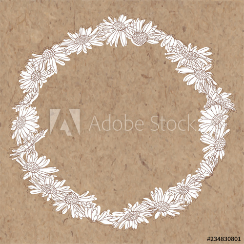 Wreath With Daisy Flowers On Kraft Paper Vector Round Frame 500x500 Wreath With Daisy Flowers On Kraft Paper Vector Round Frame