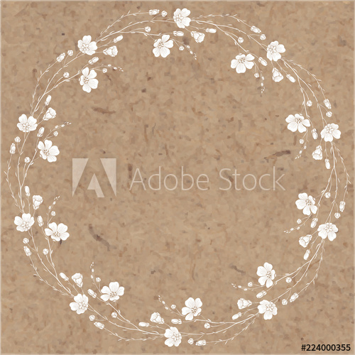 Wreath With Flax Flowers On Kraft Paper Vector Round Frame 500x500 Wreath With Flax Flowers On Kraft Paper Vector Round Frame