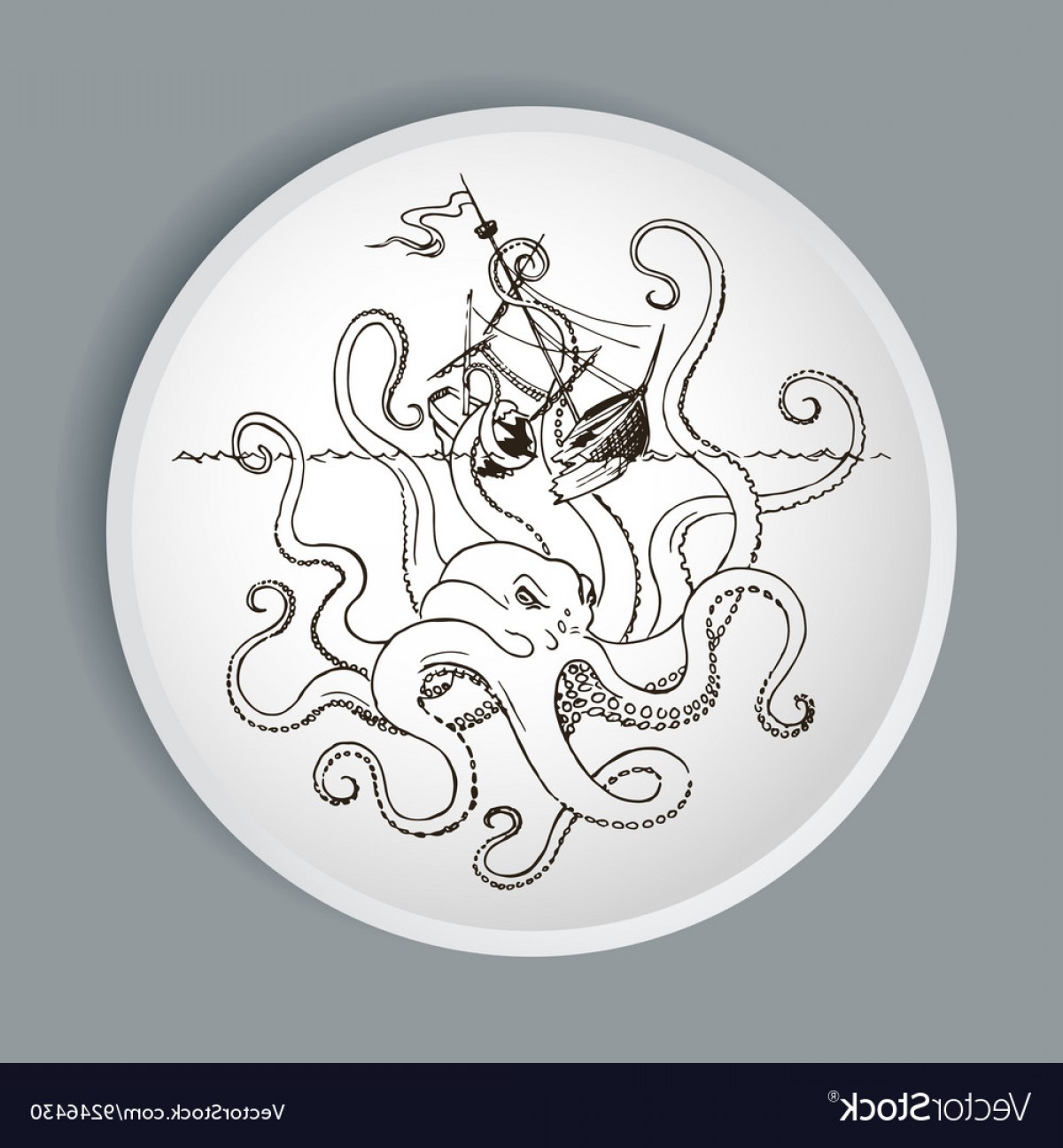 1200x1296 Octopus Kraken Attacks The Boat Vector Cqrecords