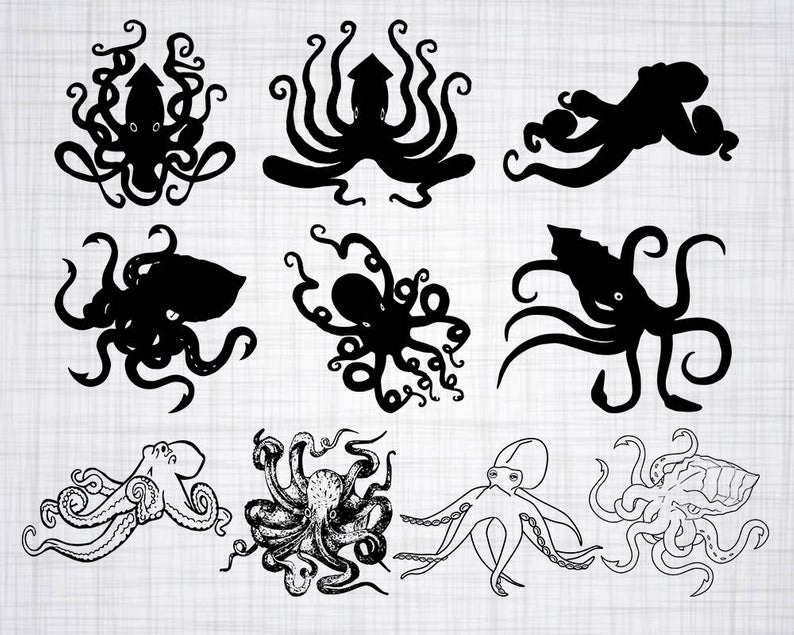 794x635 Kraken Bundle Giant Squid Kraken Clipart Etsy