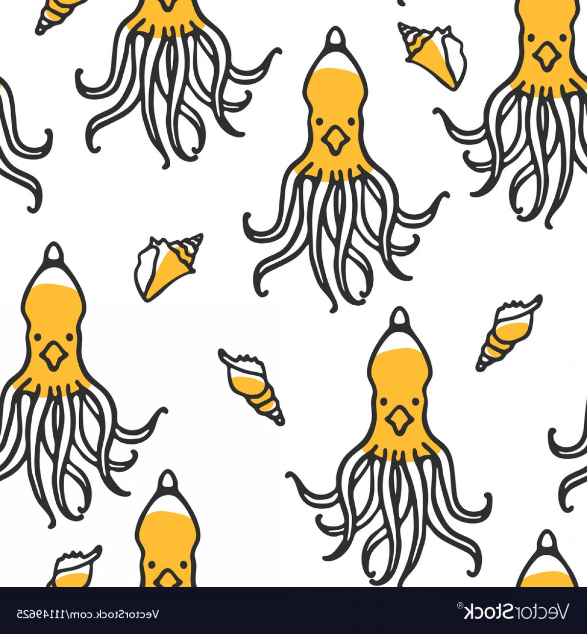 1200x1296 Seamless Pattern With Kraken And Shells Vector Hoodamathrun