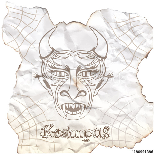 500x500 Portrait Of Krampus Burnt Paper With Hand Drawn Text Vector