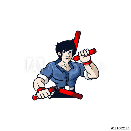 500x500 Kungfu Nunchaku Character Illustration Logo Vector Image