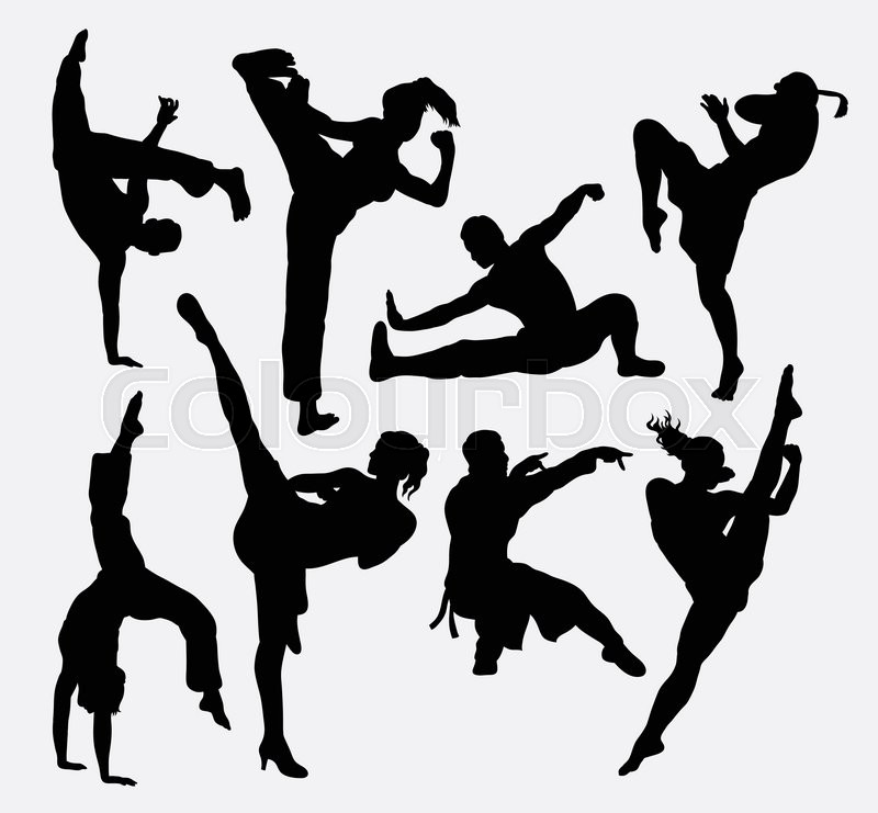 800x741 Kungfu Martial Arts Silhouettes Good Stock Vector Colourbox