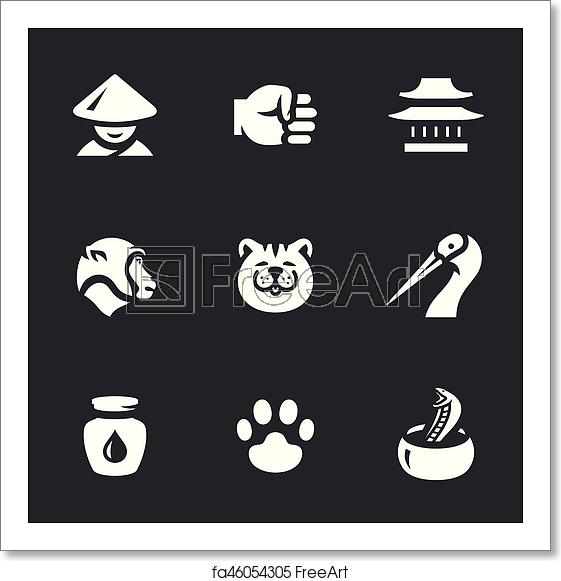 561x581 Free Art Print Of Vector Set Of Kung Fu Styles Icons Monk, Fist