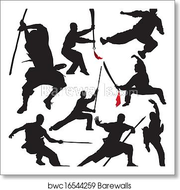 362x382 Kung Fu, Shaolin Vector Silhouettes, Art Print Barewalls Posters