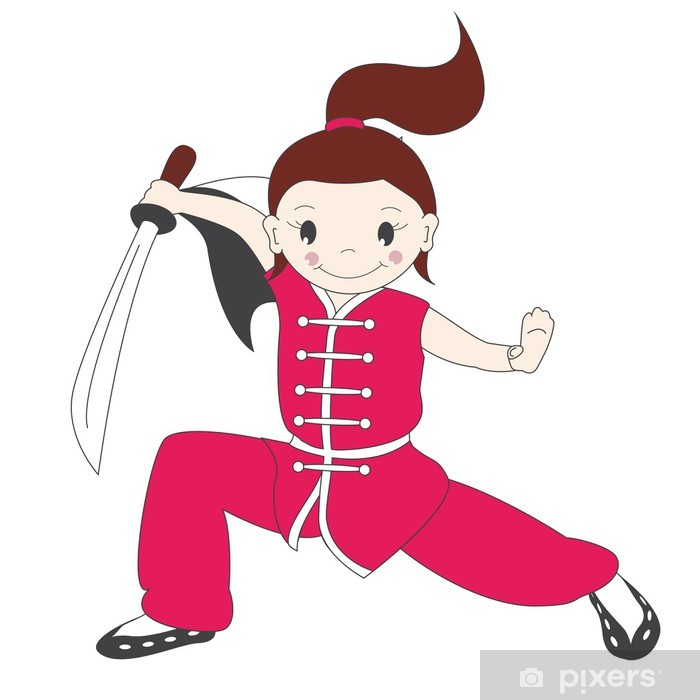 700x700 Vector Illustration Of Kung Fu Girl With Sword Wall Mural Pixers