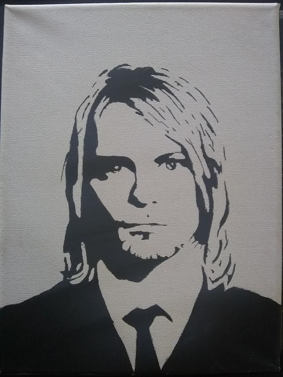 570x760 Hand Painted Kurt Cobain Vector On Canvas Etsy