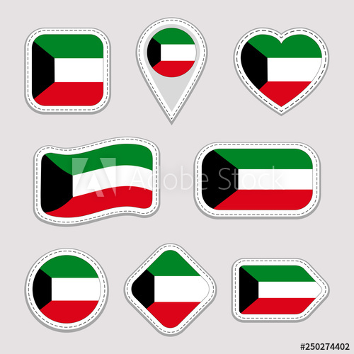 500x500 Kuwait Flag Vector Set Kuwaiti National Sign Stickers Collection