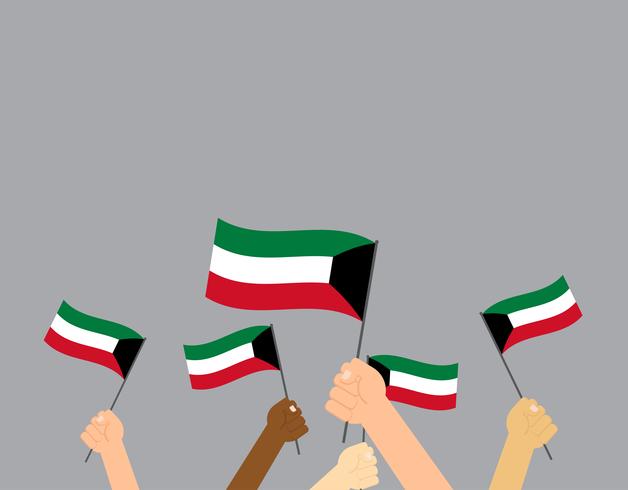 628x490 Vector Illustration Hands Holding Kuwait Flags Isolated On Grey