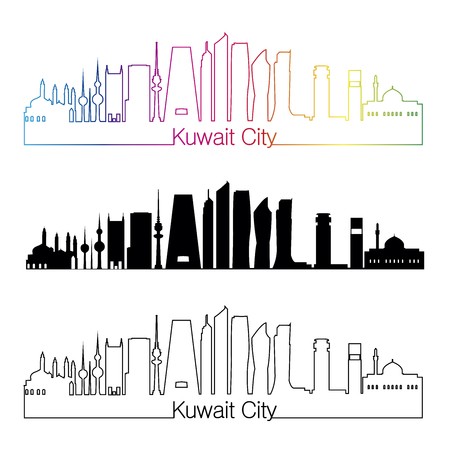 450x450 Kuwait City Skyline Linear Style With Rainbow In Editable Vector