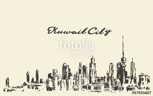500x313 Kuwait Skyline Vector Vintage Illustration Drawn Stock Image