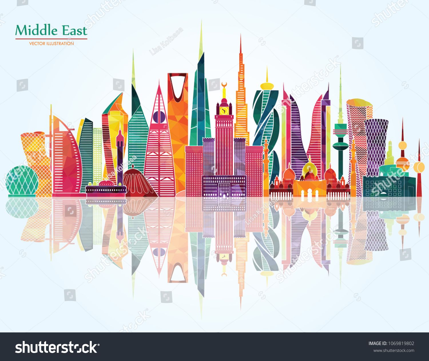 1500x1263 Middle East Detailed Skyline Vector Illustration Main Buildings
