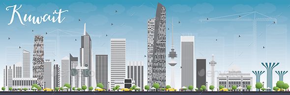 590x195 Vector Building Kuwait City Skyline With Gray Buildings Best