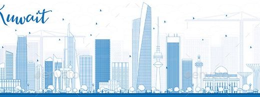 520x195 Vector Building Outline Kuwait City Skyline With Blue Buildings
