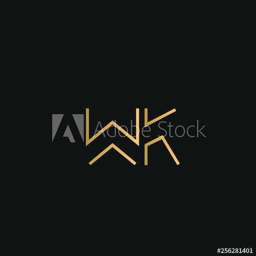 500x500 Wk Or Kw Logo Vector Initial Letter Logo, Golden Text On Black