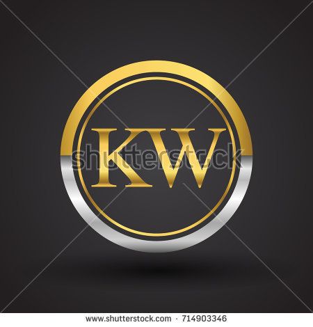 450x470 Kw Letter Logo In A Circle, Gold And Silver Colored Vector Design