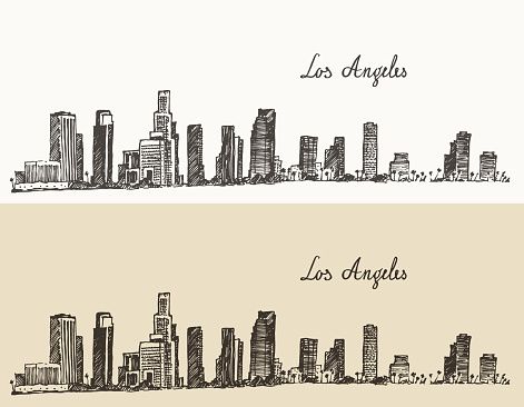 471x366 Los Angeles Skyline California Vintage Engraved Vector Art