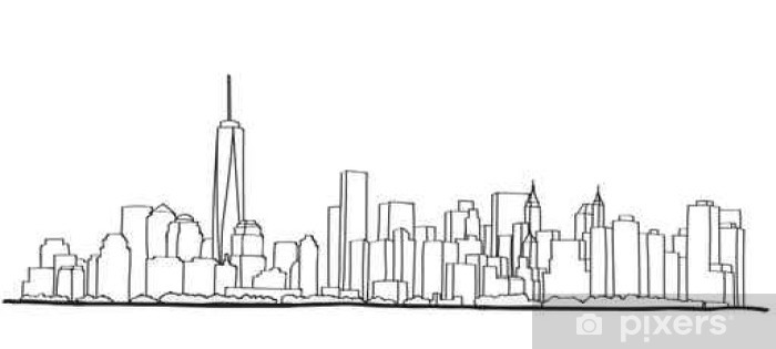 700x315 Sticker Croquis De La Main Libre De New York City Skyline Vector