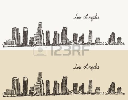 450x350 Stock Vector In Graduation Los Angeles Skyline, Engraving