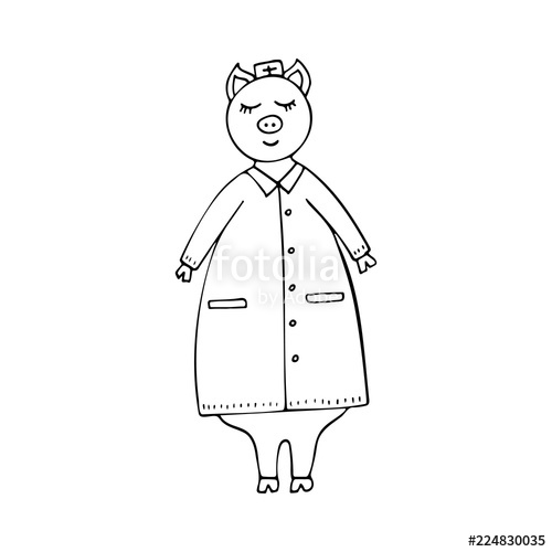 500x500 Vector Monochrome Hand Drawn Funny Pig Doctor In A Lab Coat