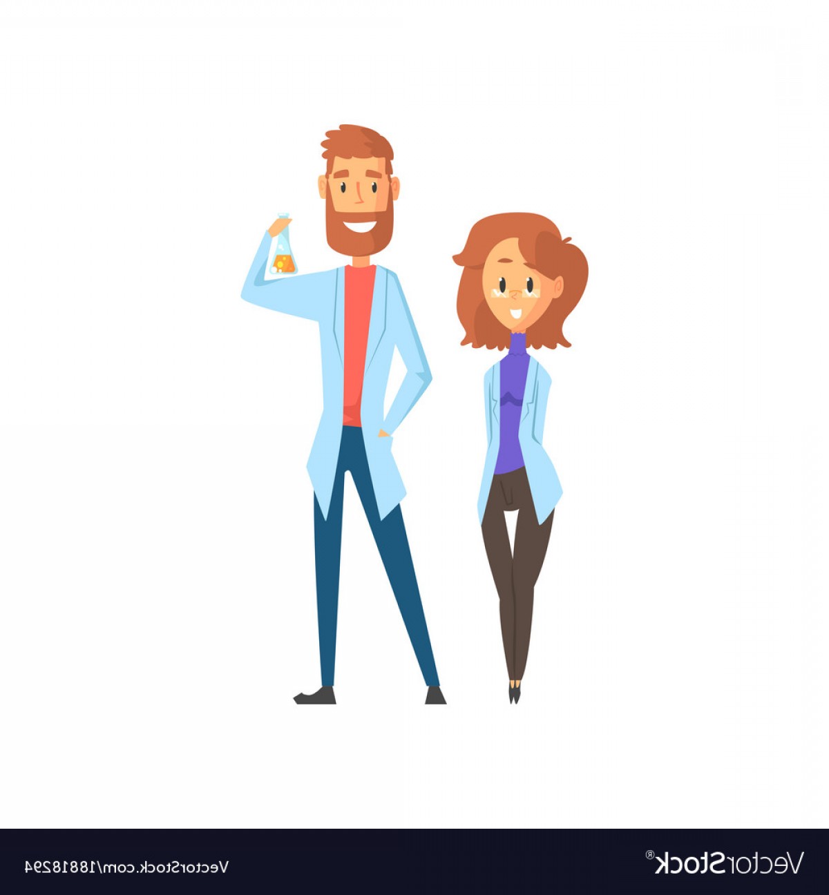 1200x1296 Young Man And Woman Scientists In White Lab Coats Vector