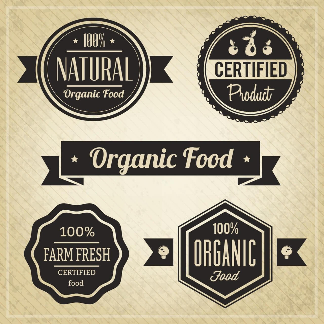 1280x1280 Free Vector Organic Food, Vintage Labels