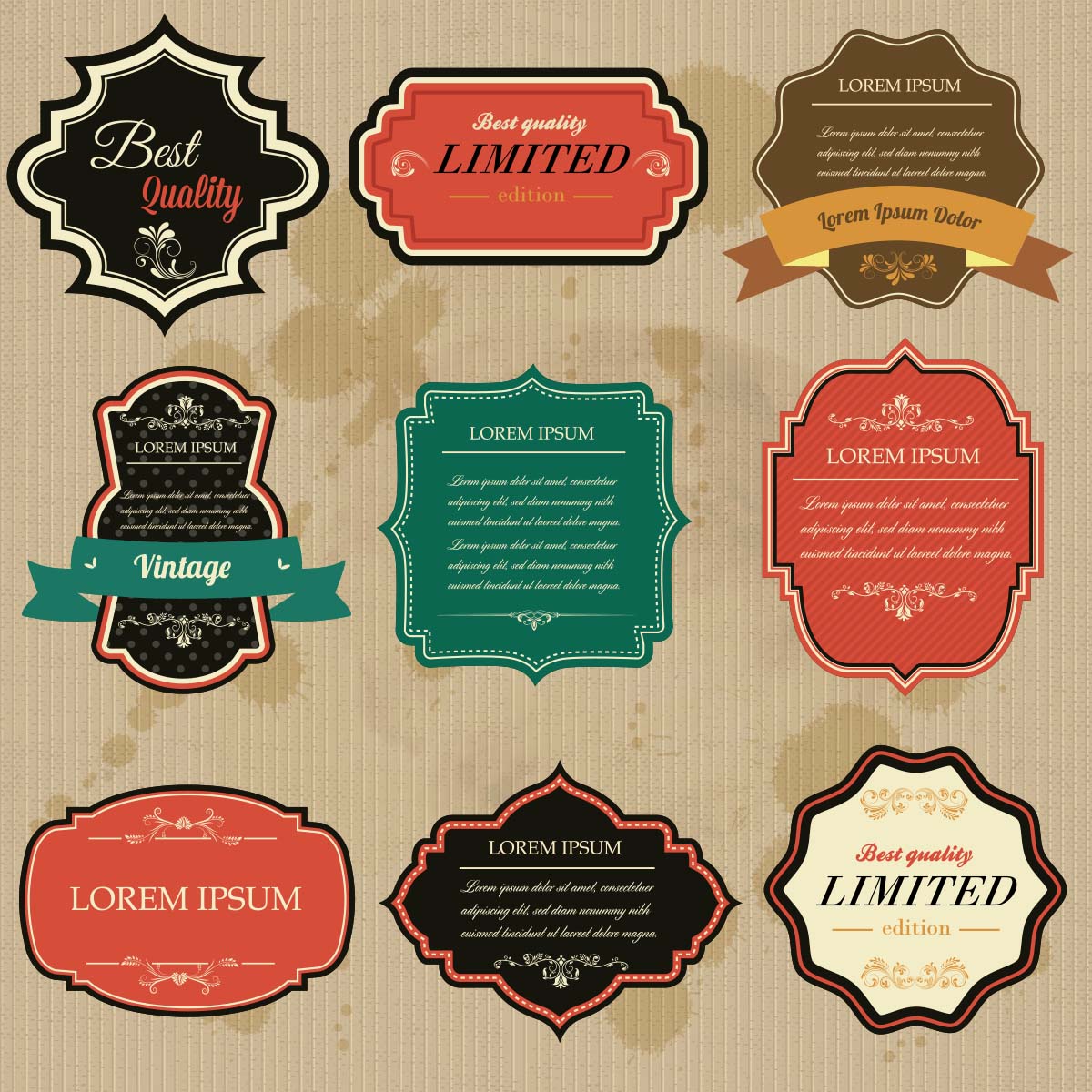 1200x1200 Retro Badges Labels Vector Set Free Download