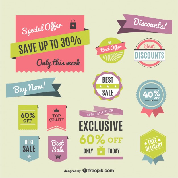 626x626 Retro Colorful Shopping Labels Vector Free Download