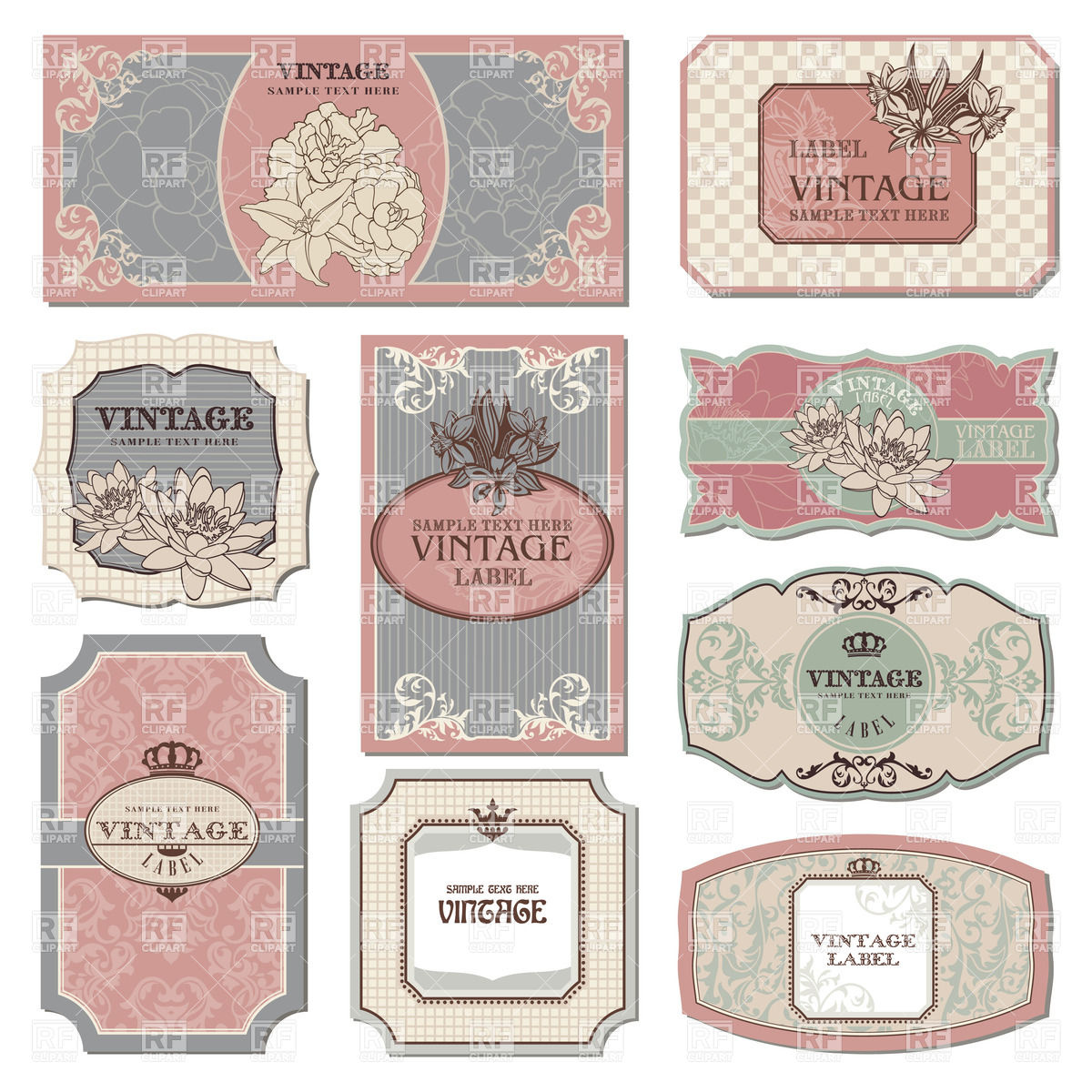 1200x1200 Set Of Vintage Labels With Floral Elements And Retro Frames Vector