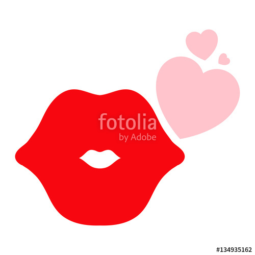 500x500 Icono Plano Labios Con Corazones En Fondo Blanco Stock Image