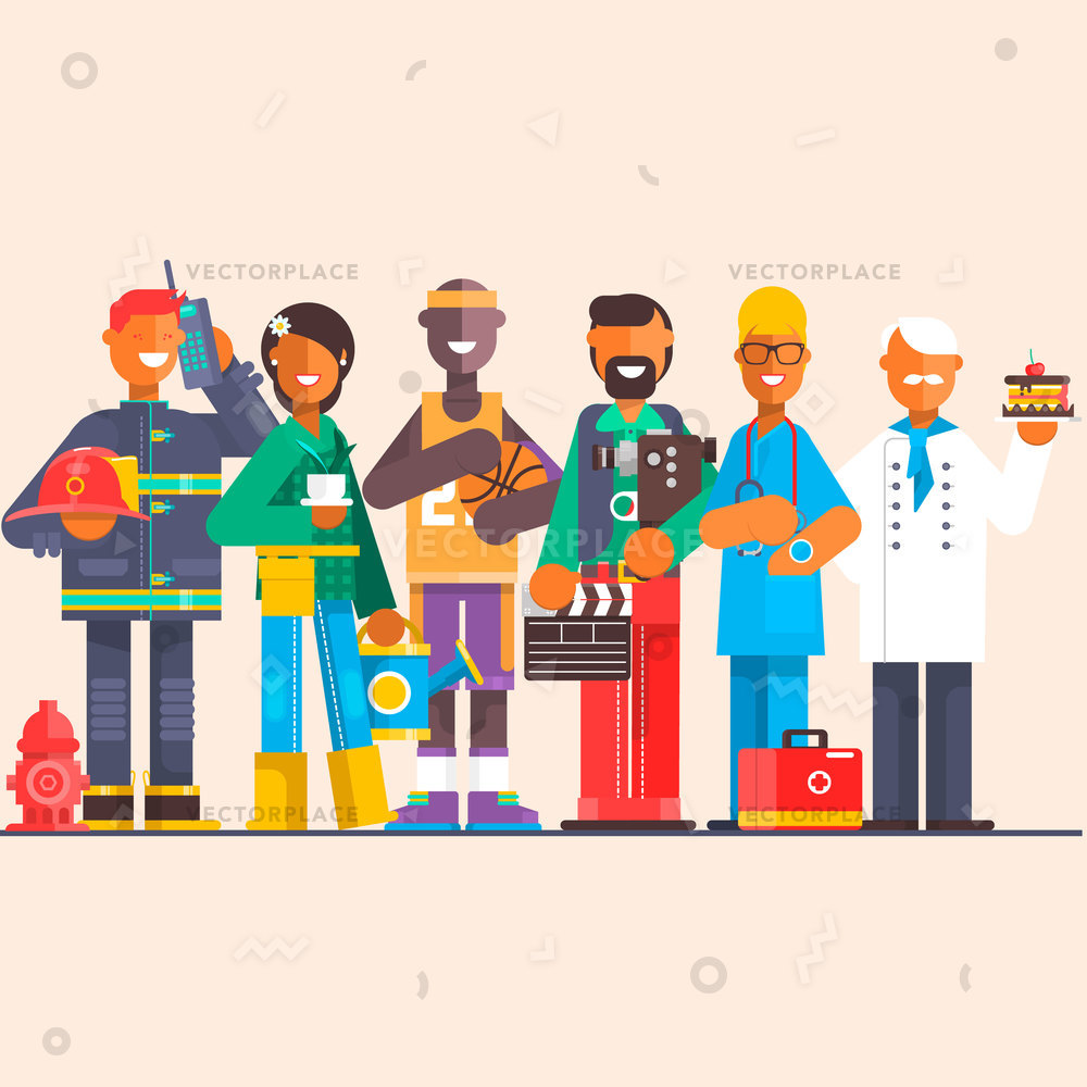 1000x1000 Group People Different Professions Isolated Background Vector