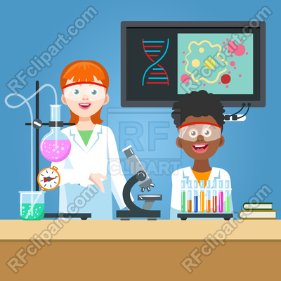 400x400 Girl Scientist And Student In Chemistry Laboratory Vector Image