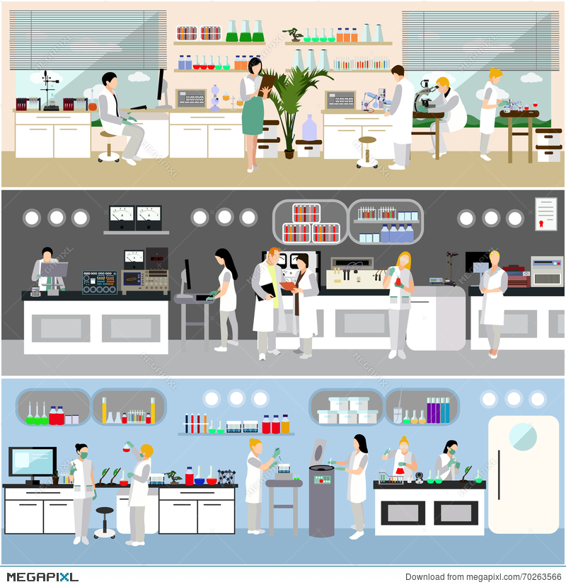 800x830 Scientist Working In Laboratory Vector Illustration Science Lab
