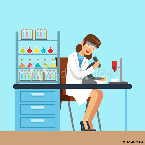 500x500 Scientist Woman Working Research In Chemical Lab, Interior