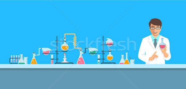 600x288 Chemist In Chemical Laboratory Vector Background Vector
