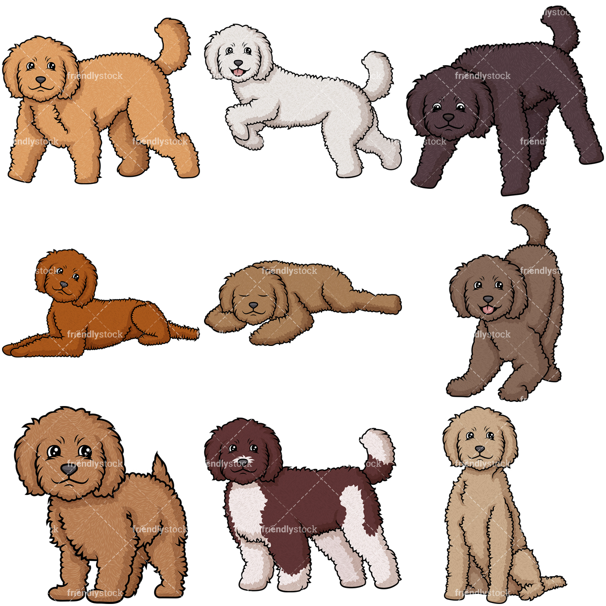 1200x1200 Labradoodle Dogs Cartoon Vector Clipart