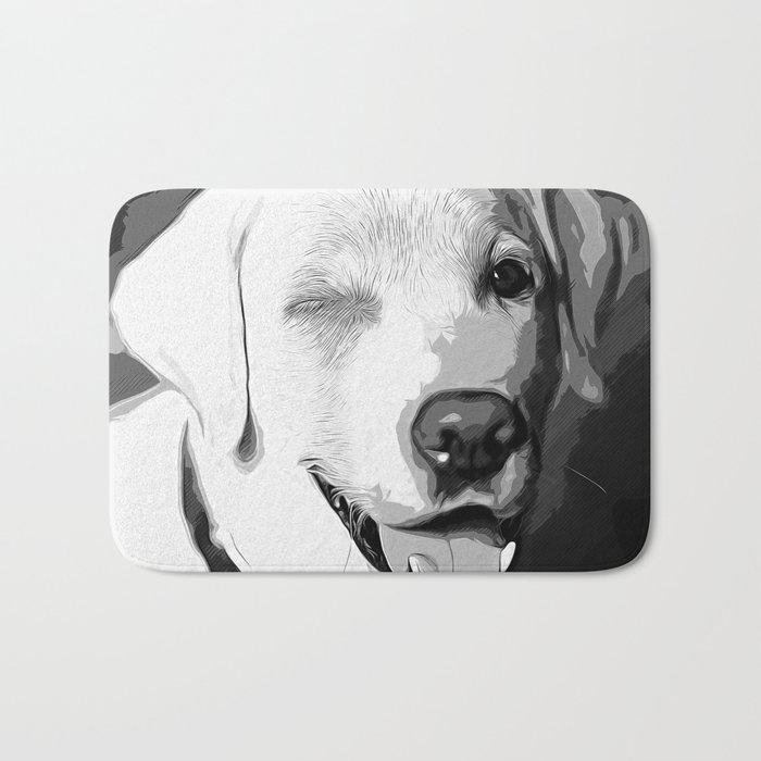 700x700 Labrador Retriever Dog Winking Vector Art Black White Bath Mat