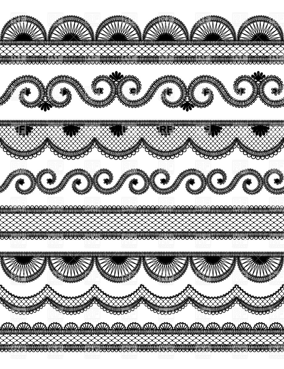 923x1200 Set Of Horyzontal Black Wavy Lace Borders, Vector Image Of Borders