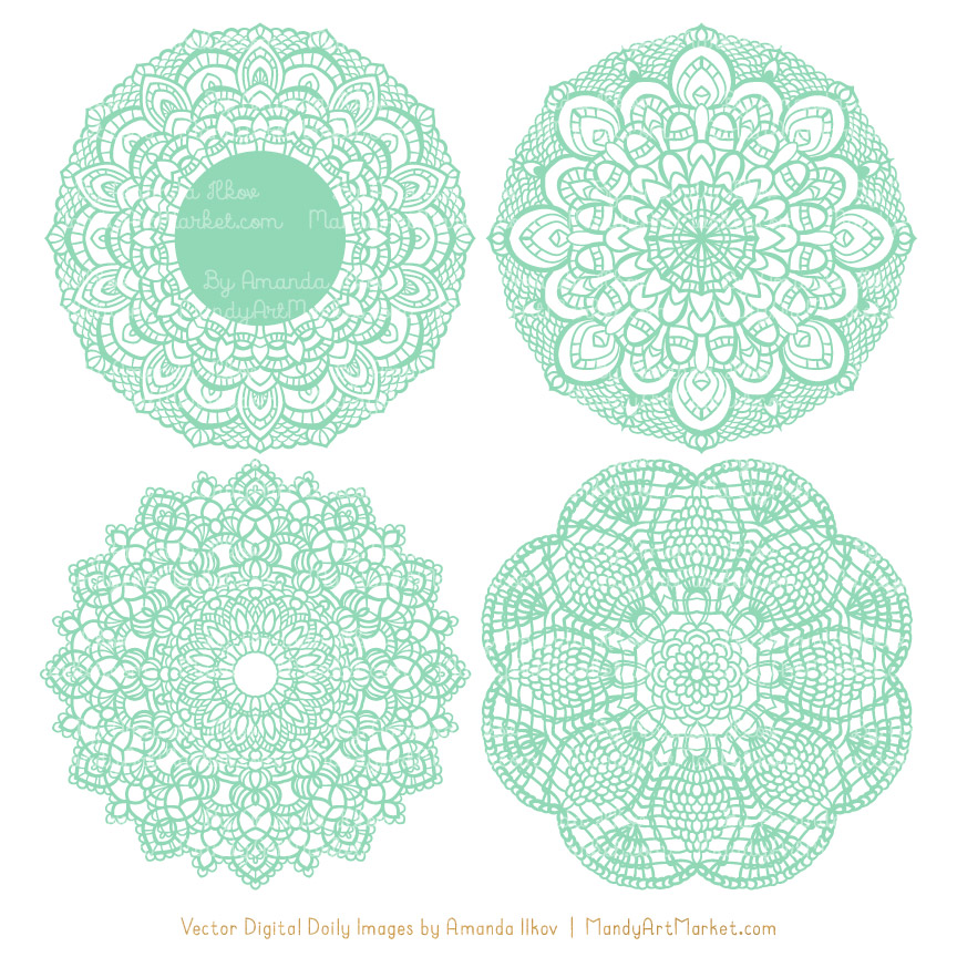 864x864 Mint Round Lace Doily Vectors