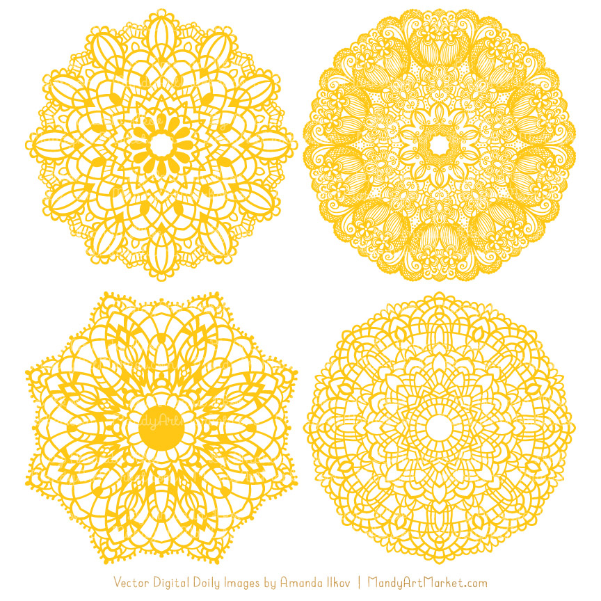 864x864 Yellow Round Lace Doily Vectors