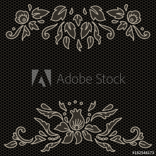 500x500 Floral Design On Lace Fabric In Black And White, Vector Frame