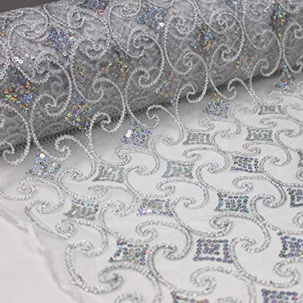 425x425 Silver Geometric Diamond Vector With Sequin Embroidery