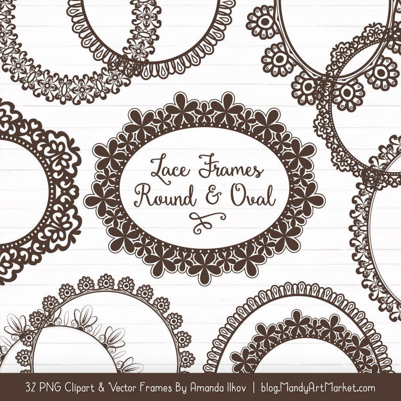 794x794 Brown Round Lace Frames Clipart Vectors Brown Lace Frames Etsy