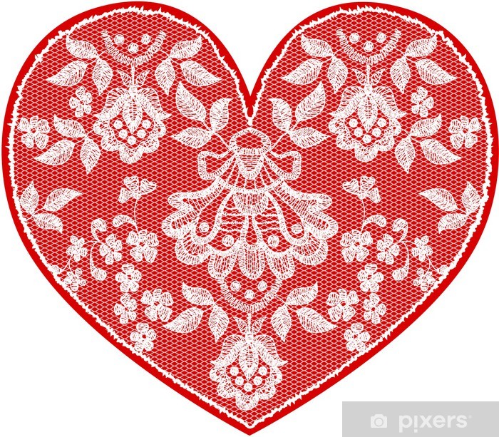 700x613 Red Fine Lace Heart With Floral Pattern Vector Illustration