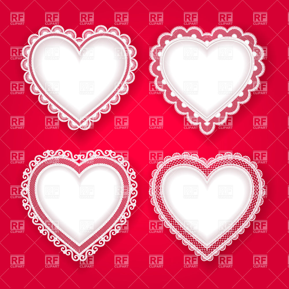 1000x1000 Set Of White Hearts With Lace Decorations Vector Image Of Design